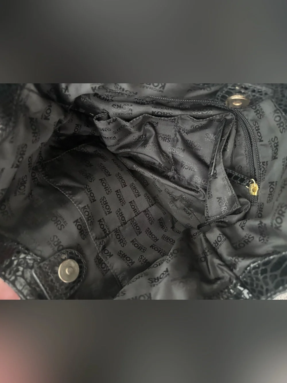 Michael Kors Black Snake-Embossed Shoulder Bag with Gold Hardware